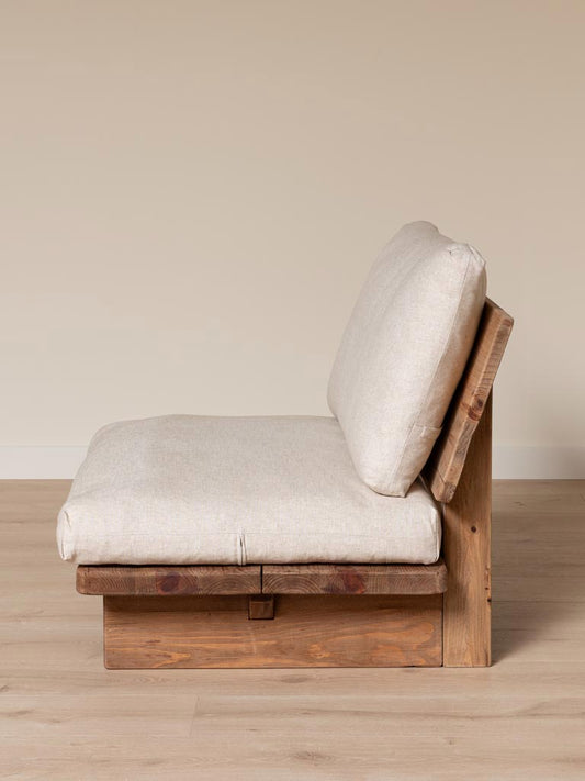 Fauteuil Tissu Beige & Pin Recyclé