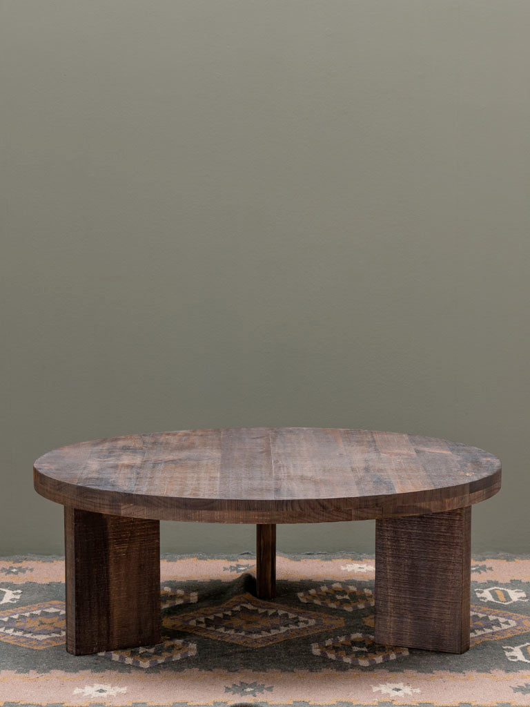 Table basse ronde manguier patine Palo 110 cm vue de face — Bōme
