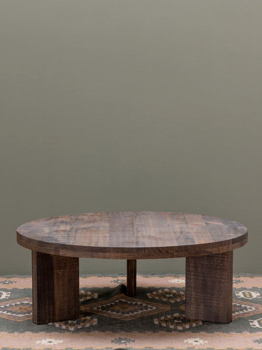 Table basse ronde manguier patine Palo 110 cm vue de face — Bōme