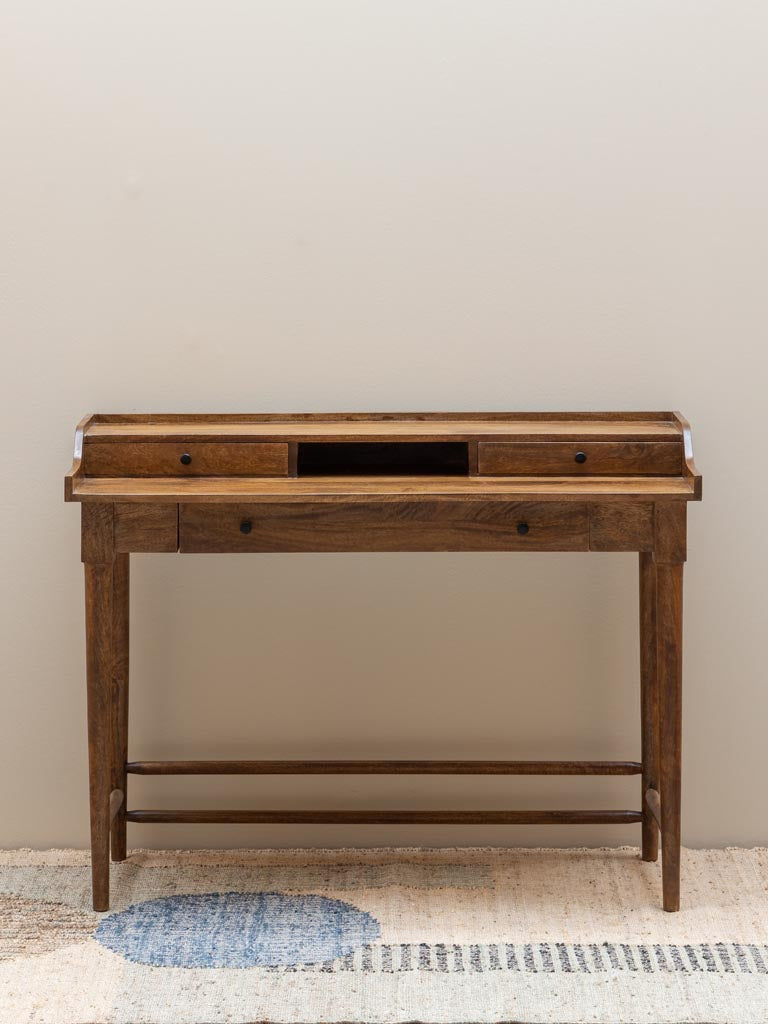 Bureau manguier 3 tiroirs double plateau Beauvoir vue de face