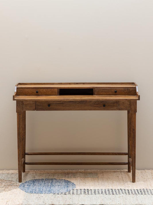 Bureau manguier 3 tiroirs double plateau Beauvoir vue de face