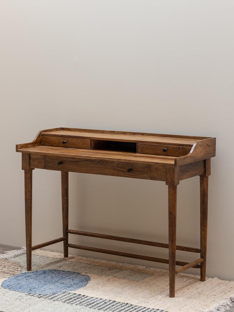 Bureau Beauvoir manguier bois foncé angle 3/4 — Bōme
