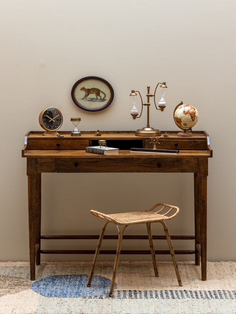 Bureau manguier 3 tiroirs double plateau Beauvoir vue de face — Bōme