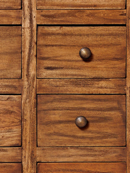 Détail façade 30 tiroirs bois acajou Mercerie — Bōme