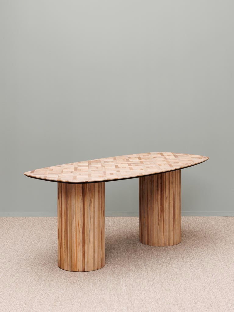 Table teck massif cylindrique cannelée Alezan angle wabi sabi — Bōme