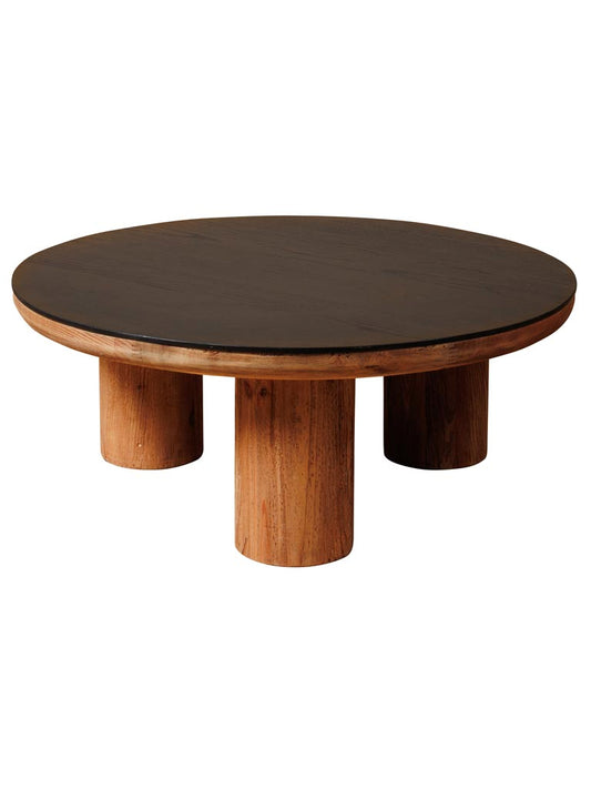 Table basse Sens plateau noir pin recyclé fond neutre — Bōme