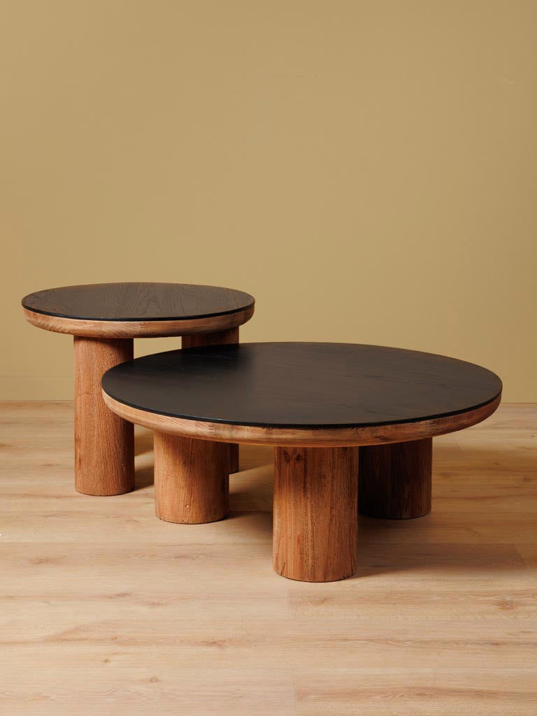 Table basse chêne noir pieds pin cylindriques Sens angle 3/4 — Bōme