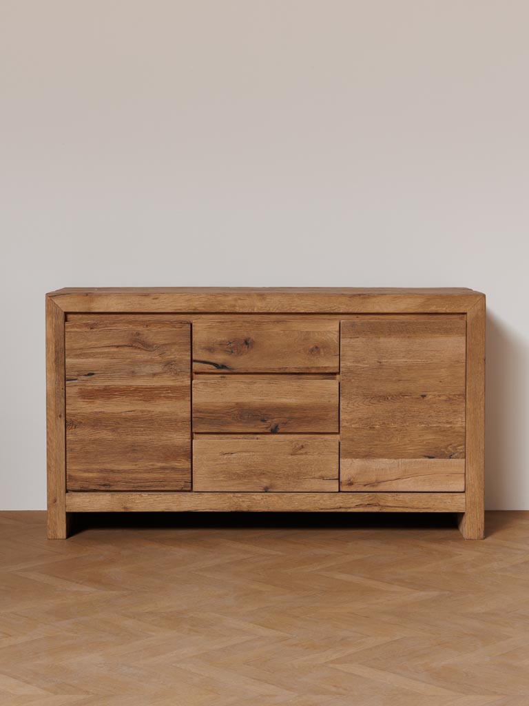 Buffet chêne massif 2 portes 3 tiroirs Newhill vue de face — Bōme