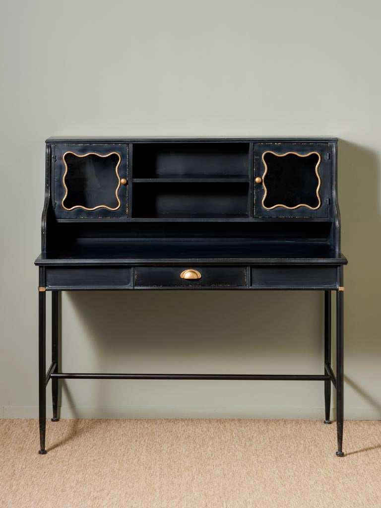 Bureau fer noir verre doré Sagan vue de face — Bōme