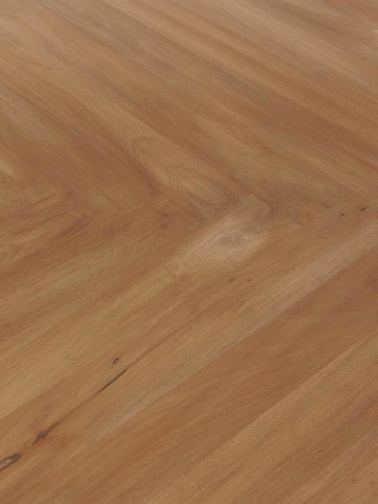 Détail assemblage style parquet manguier bois clair table Demira — Bōme