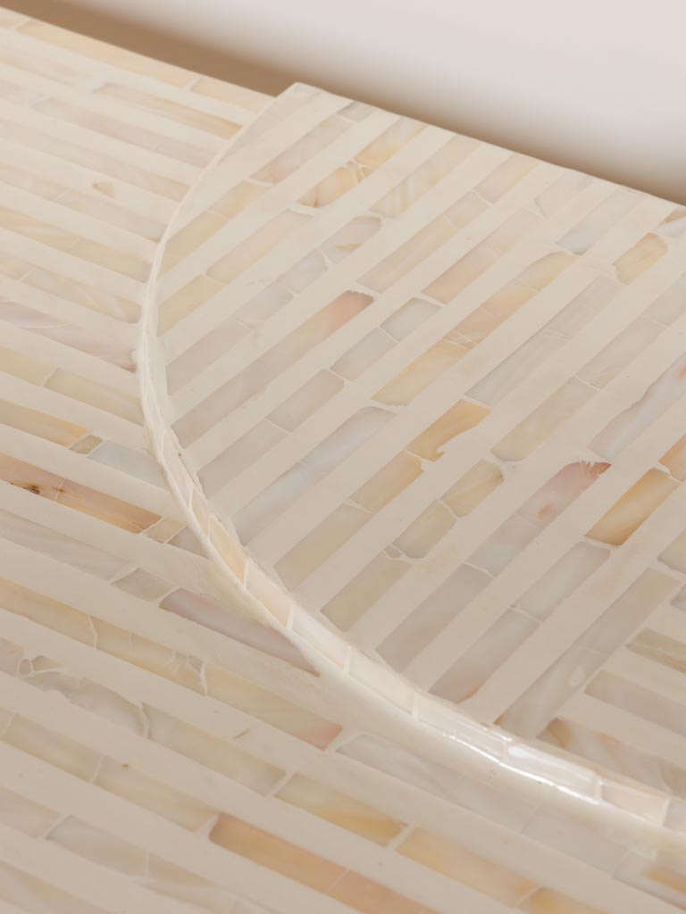 Détail marqueterie bambou tressé ivoire console Athènes — Bōme