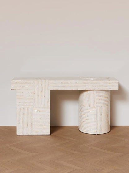 Console marqueterie bambou ivoire Athènes vue de face — Bōme