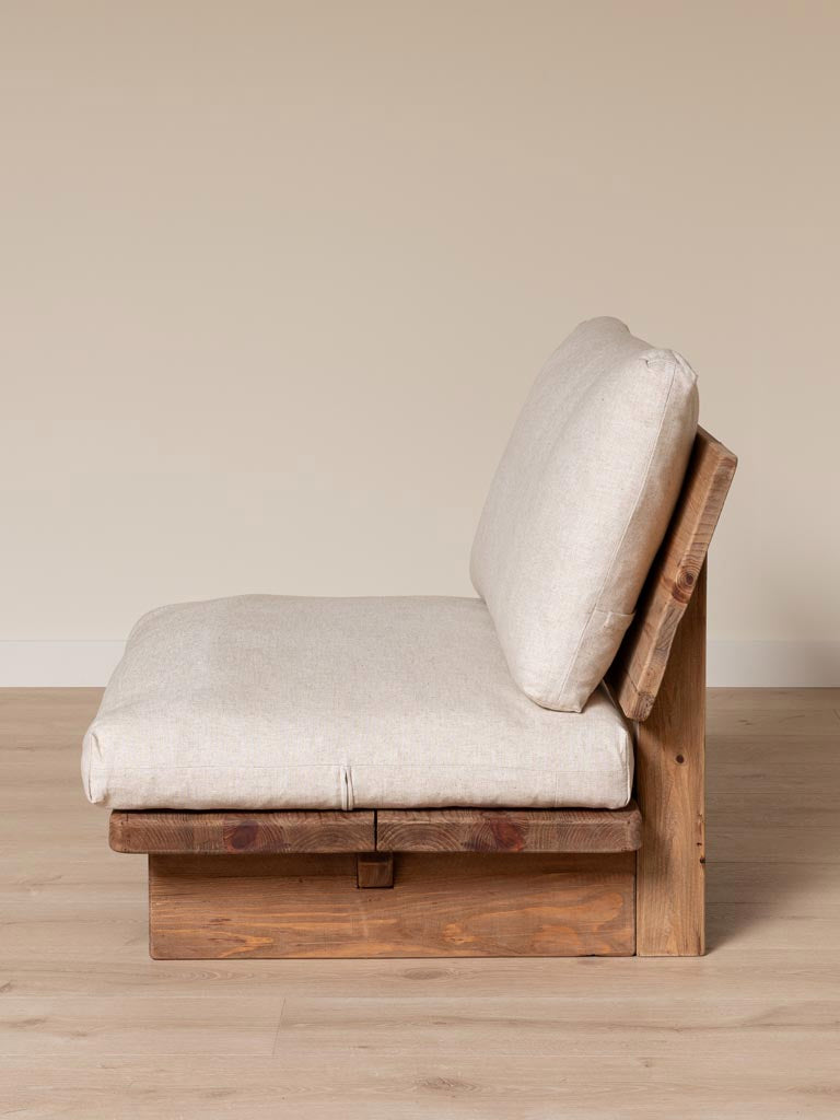 Fauteuil Tissu Beige & Pin Recyclé