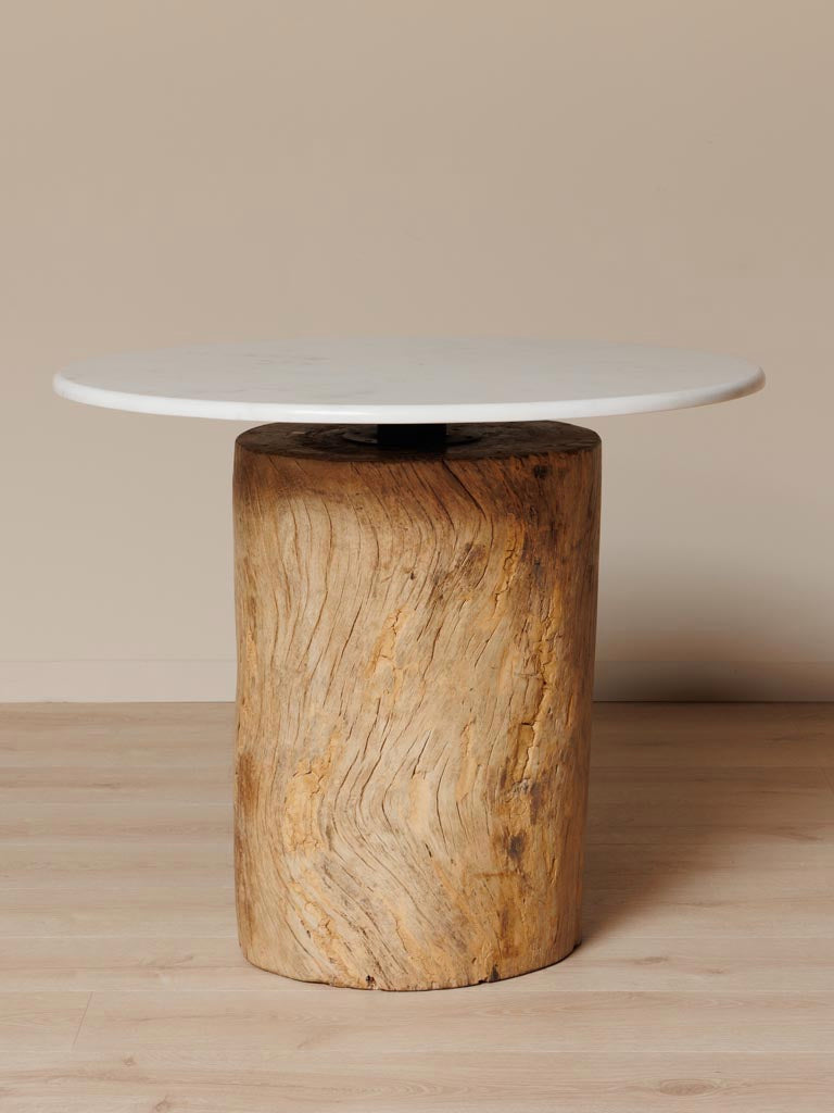 Table à manger marbre blanc souche bois recyclé Mawo — Bōme