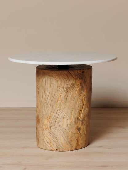 Table à manger marbre blanc souche bois recyclé Mawo — Bōme