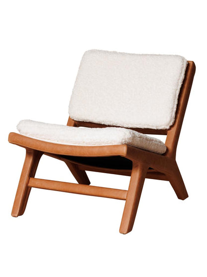 Fauteuil cuir marron frêne cuivré Méribel vue de face — Bōme