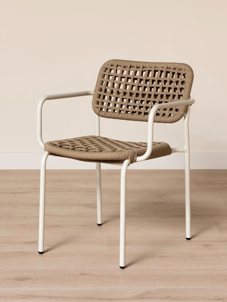 Fauteuil jardin aluminium blanc corde Riviera profil — Bōme