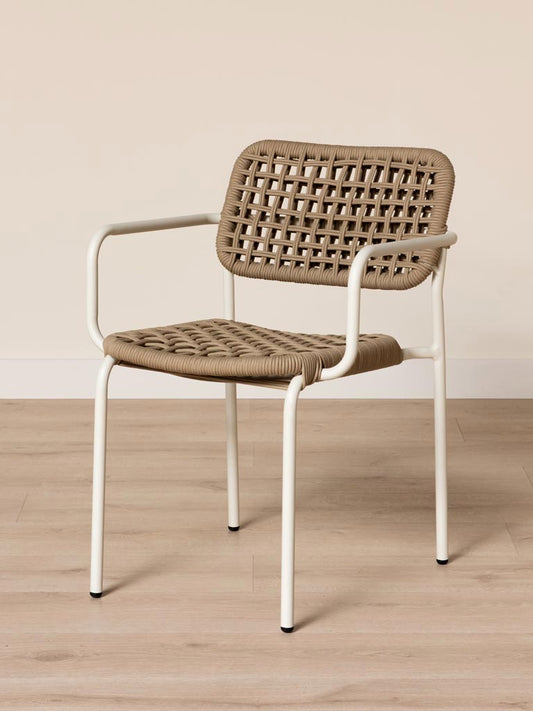 Fauteuil jardin aluminium blanc corde Riviera profil — Bōme