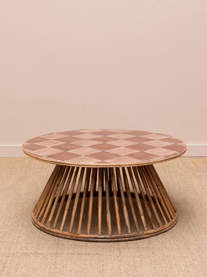 Table basse ronde céramique rose damier Chandra vue de face — Bōme
