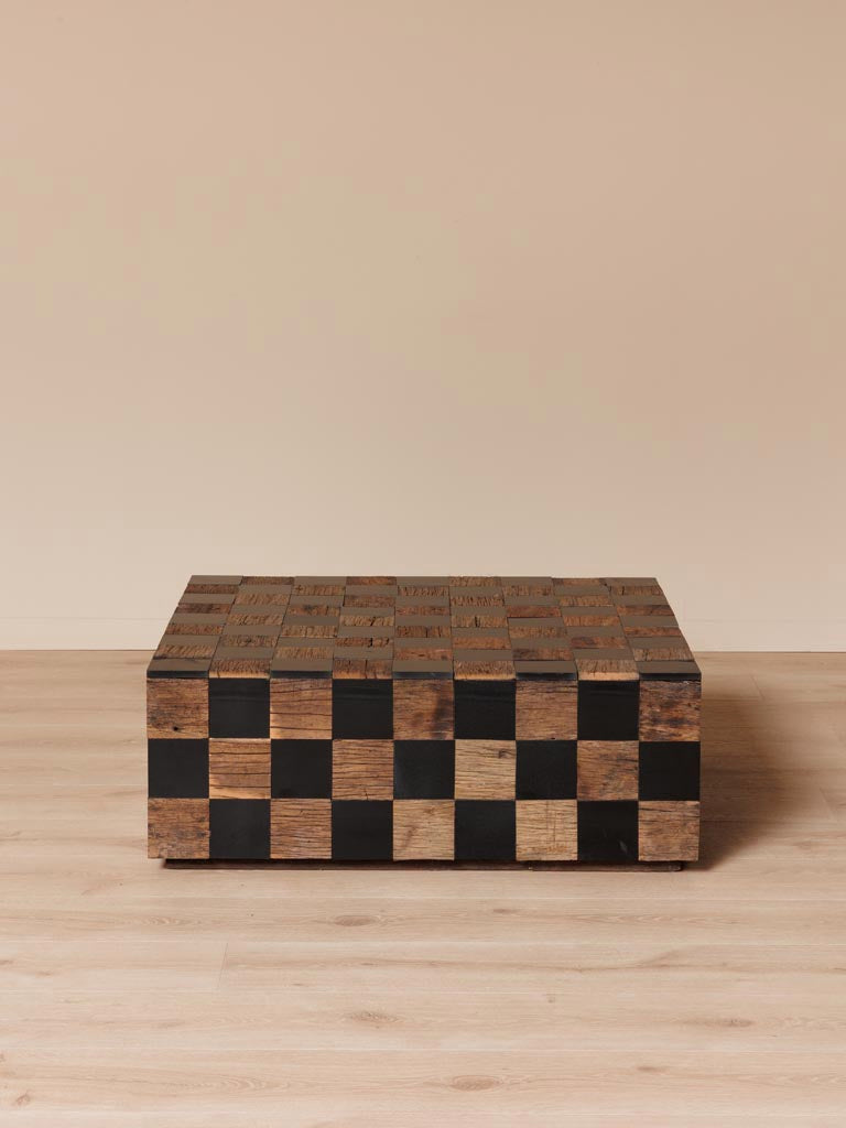 Table basse carrée Kadrie bois recyclé marbre noir profil — Bōme