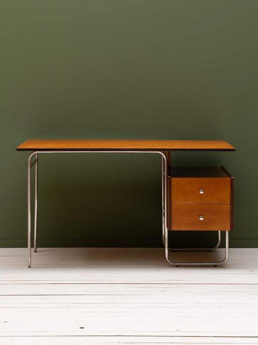 Bureau bouleau chrome 2 tiroirs Maurice vue de face — Bōme