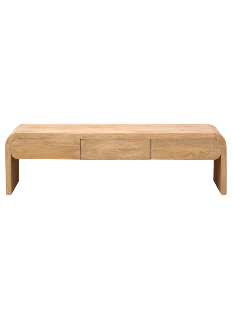 Meuble TV manguier bois clair Losail 160 cm fond blanc — Bōme
