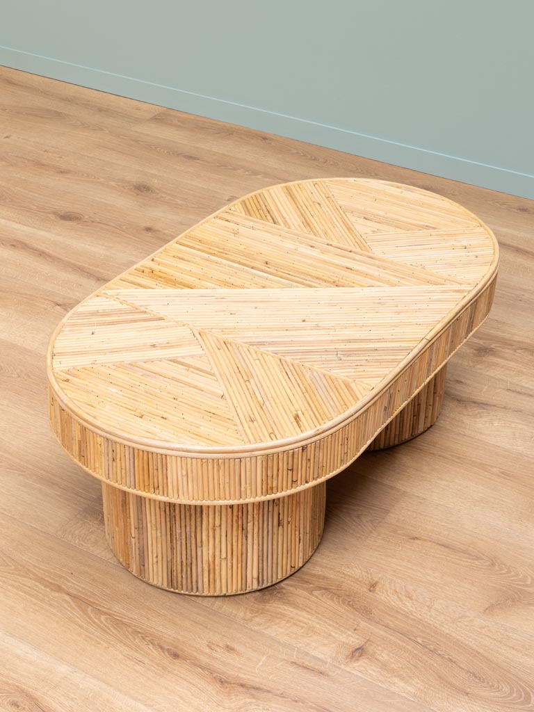 Plateau double ovale rotin naturel chevrons table basse Carica — Bōme