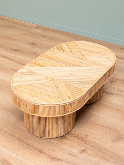 Plateau double ovale rotin naturel chevrons table basse Carica — Bōme