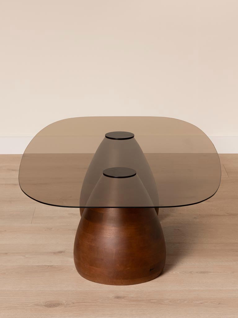 Table basse ovale verre fumé Ganache pieds sculptés profil — Bōme