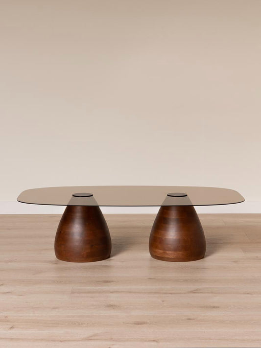 Table basse Ganache verre bronze manguier bois foncé vue de face — Bōme