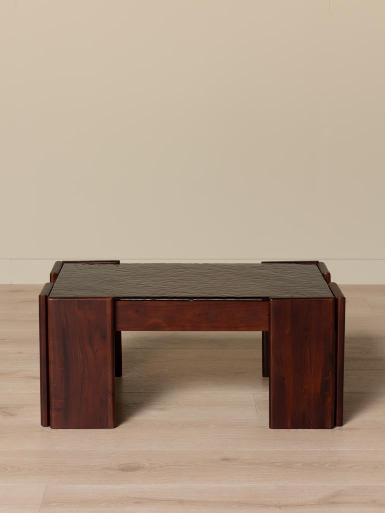Table basse verre texturé bronze acacia Templo vue de face — Bōme