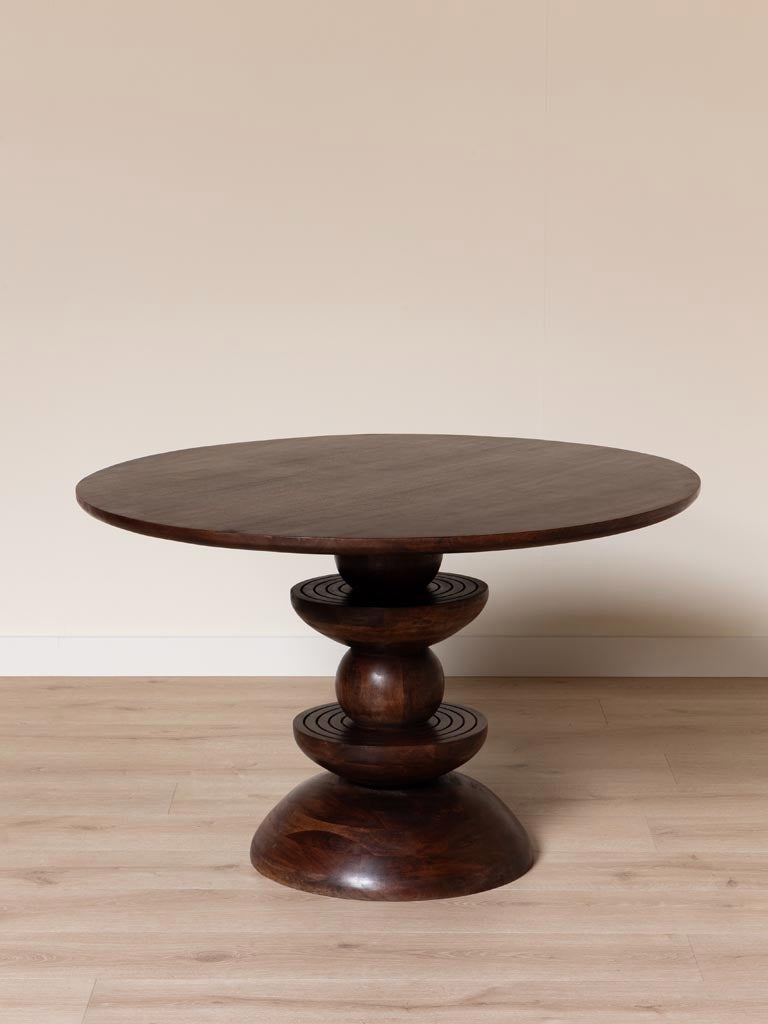 Table à manger ronde manguier bois foncé pied sculpté Cup — Bōme